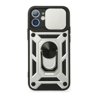 Apple iPhone 12 Mini Kılıf Pars Lens Yüzüklü Silikon - Gümüş