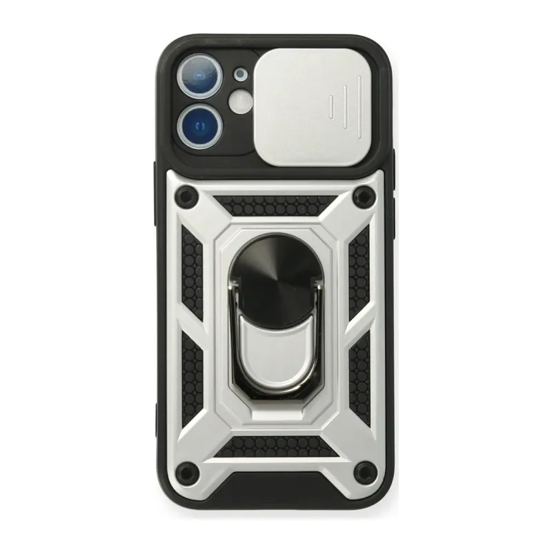 Apple iPhone 12 Mini Kılıf Pars Lens Yüzüklü Silikon - Gümüş