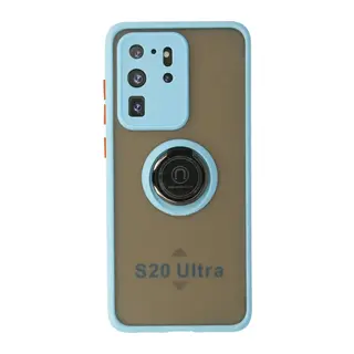 Samsung Galaxy S20 Ultra Kılıf Montreal Yüzüklü Silikon Kapak - Buz Mavi
