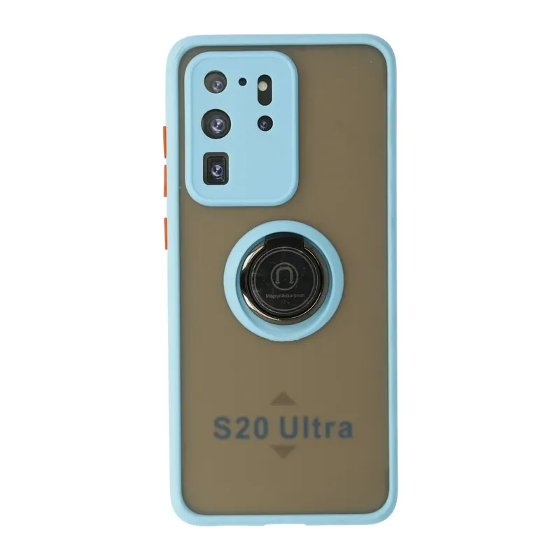 Samsung Galaxy S20 Ultra Kılıf Montreal Yüzüklü Silikon Kapak - Buz Mavi