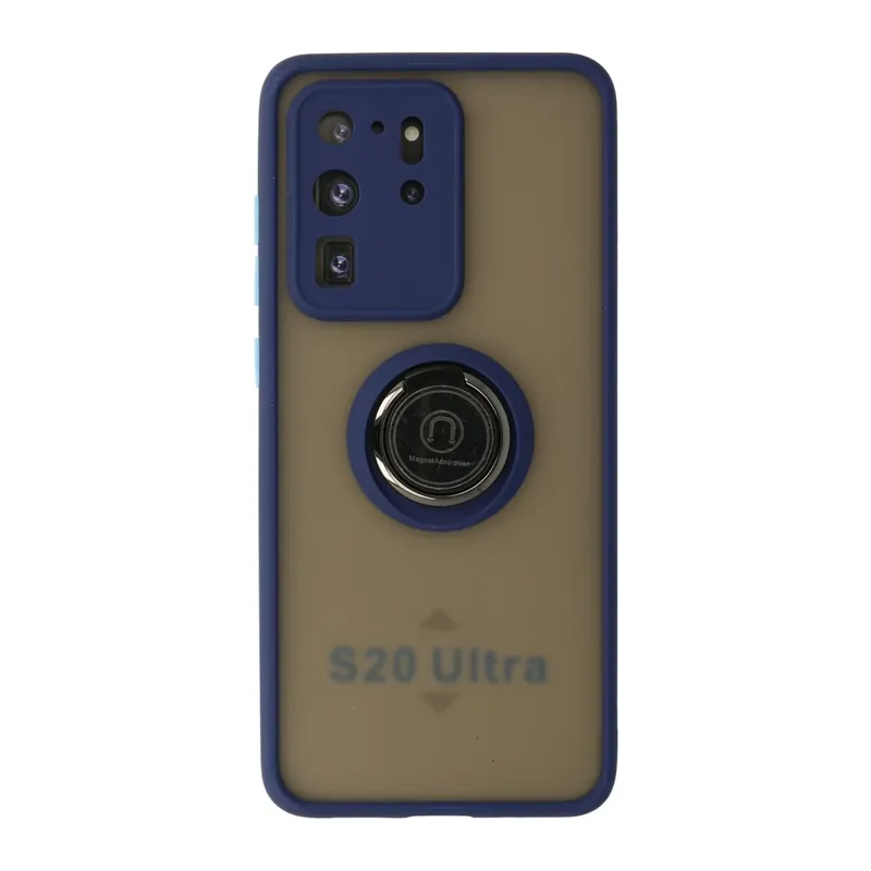 Samsung Galaxy S20 Ultra Kılıf Montreal Yüzüklü Silikon Kapak - Lacivert