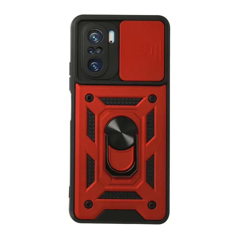 Xiaomi Poco F3 Kılıf Pars Lens Yüzüklü Silikon - Kırmızı