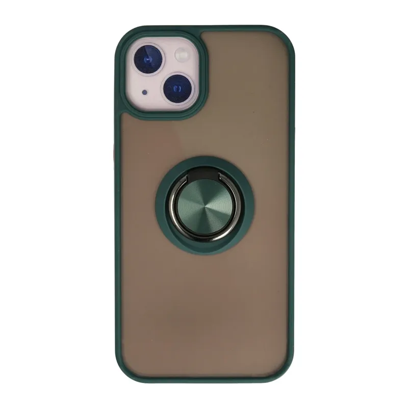 Apple iPhone 15 Kılıf Montreal Yüzüklü Silikon Kapak - Yeşil