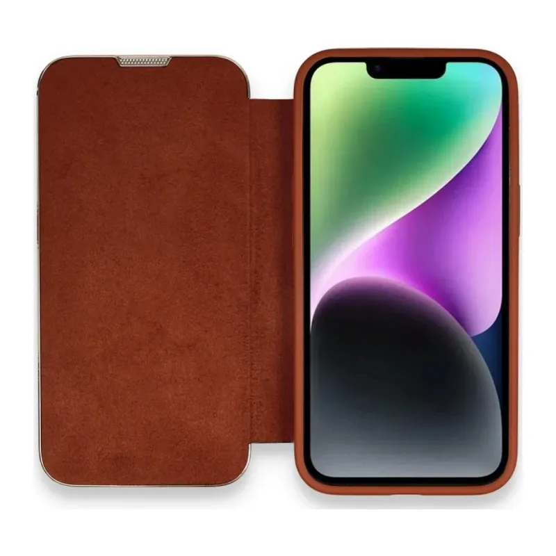 Apple iPhone 13 Pro Kılıf Dolpin Kapaklı - Kahverengi