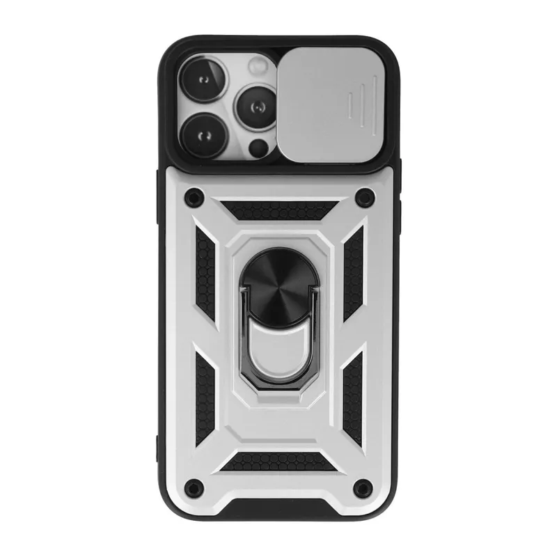 Apple iPhone 13 Pro Kılıf Pars Lens Yüzüklü Silikon - Gümüş