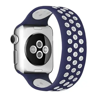 Apple Watch 42mm Ayarlı Delikli Silikon Kordon - Lacivert-Beyaz