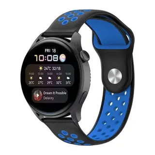Watch 20mm Spor Delikli Kordon - Siyah-Mavi