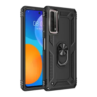 Huawei P Smart 2021 Kılıf Sofya Yüzüklü Silikon Kapak - Siyah