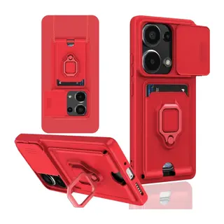Xiaomi Redmi Note 13 Pro 4G Kılıf Zuma Kartvizitli Yüzüklü Silikon - Kırmızı