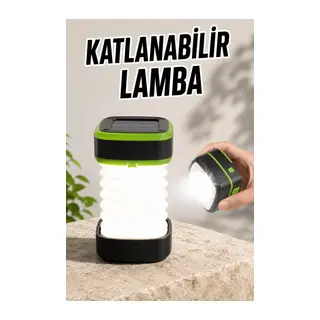 Katlanabilir Kamp Lambası Solar Fener Görünümlü 3 Kademeli Şarjlı