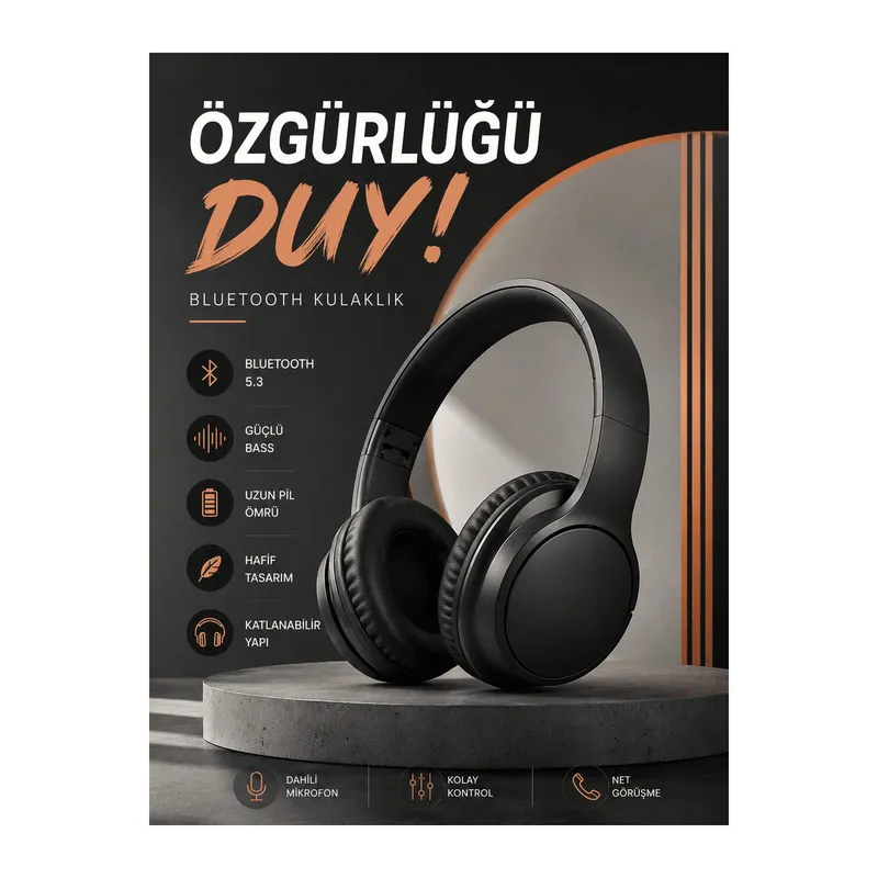 Kulak Üstü Bluetooth Kulaklık Ayarlanabiilir Uzun Pil Ömrü Kablosuz 5.0 Bluetooth