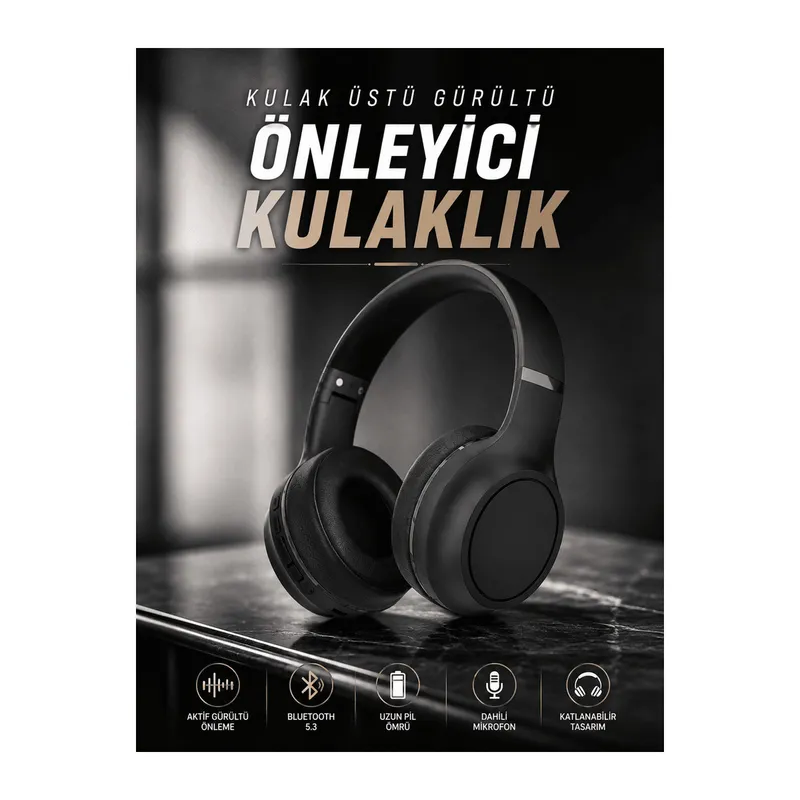 Kulak Üstü Kablosuz Bluetooth Kulaklık Gürültü Önleyici Ayarlanabilir