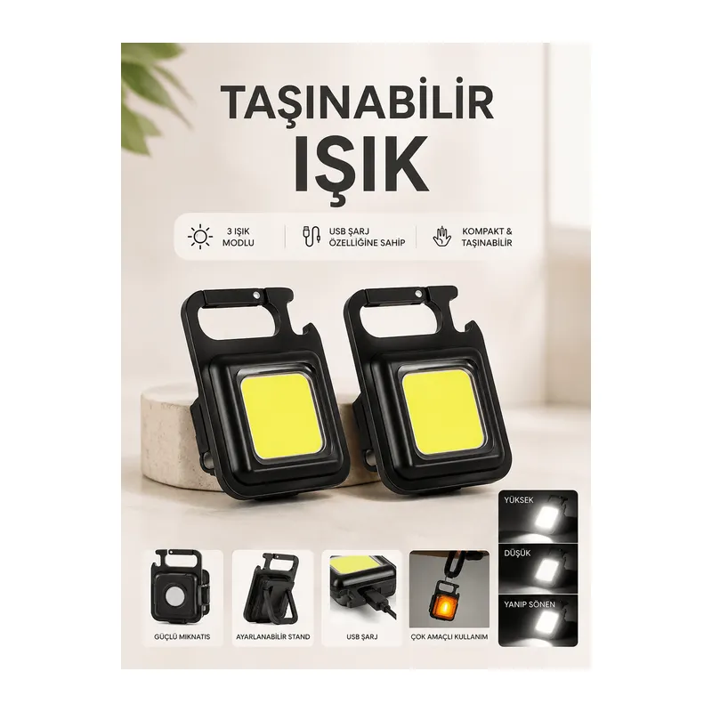 Taşınabilir Işık 3 Işık Modlu Usb Şarj Özeeliğine Sahip