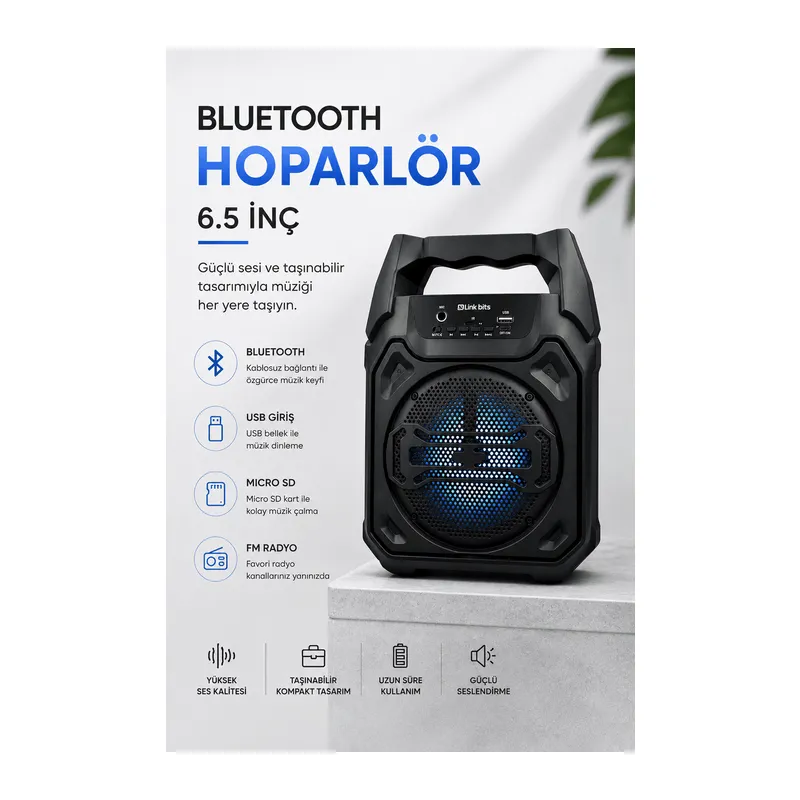 Mikrofonlu Bluetooth Ses Sistemli USB, Micro SD, FM ve Uzun Pil Ömrü