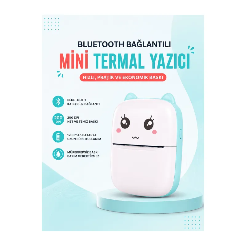 Mürekkepsiz Baskı Teknolojili Bluetooth Cep Yazıcısı