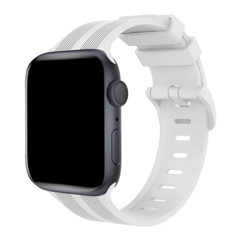 Apple Watch 38mm KR408 Çizgili Silikon Kordon - Beyaz