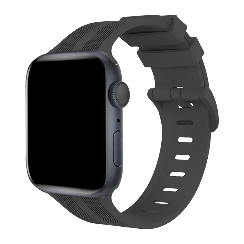 Apple Watch 38mm KR408 Çizgili Silikon Kordon - Koyu Gri