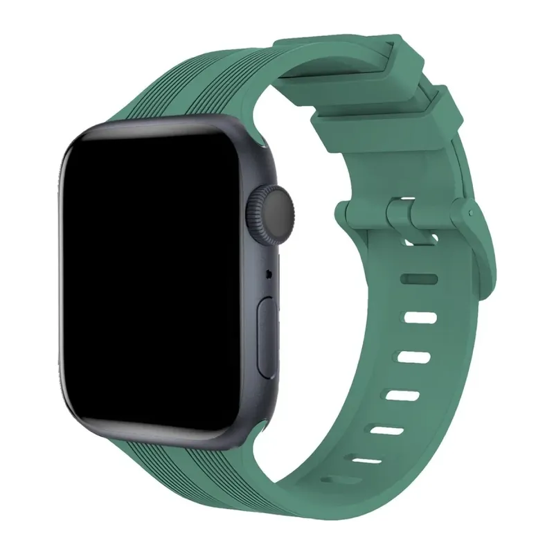 Apple Watch 38mm KR408 Çizgili Silikon Kordon - Yeşil