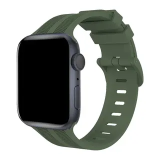 Apple Watch 38mm KR408 Çizgili Silikon Kordon - Koyu Yeşil