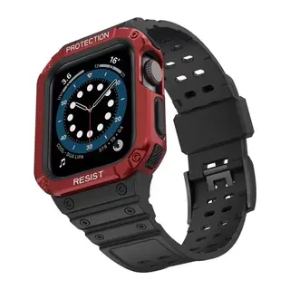 Apple Watch 42mm KR401 Silikon Kordon - Siyah-Kırmızı
