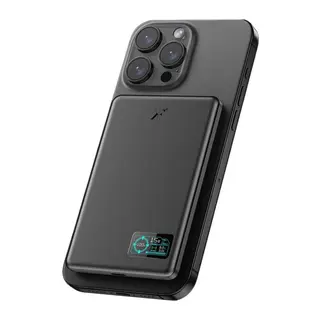 PW595 5.000 mAh Dijital Göstergeli 20W Type-C ve 15W Kablosuz Şarj PD Hızlı Şarj Magsafe Powerbank - Siyah