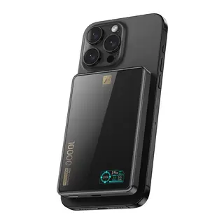 PW598 10.000 mAh Dijital Göstergeli 20W Type-C ve 15W Kablosuz Şarj PD Hızlı Şarj Magsafe Powerbank - Siyah
