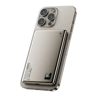 PW555 5.000 mAh Dijital Göstergeli 18W Type-C ve 15W Kablosuz Şarj PD Hızlı Şarj Magsafe Powerbank - Titanyum