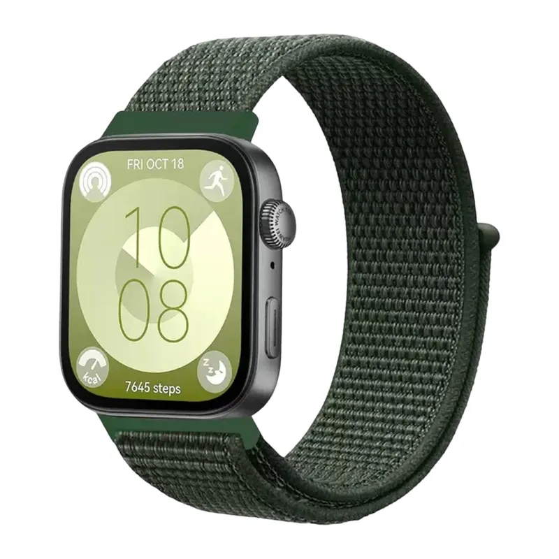 Huawei Fit 4 Hasırlı Cırtcırtlı Kordon - Koyu Yeşil