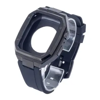 Apple Watch 44mm KR402 Metal Kasa Silikon Kordon - Siyah