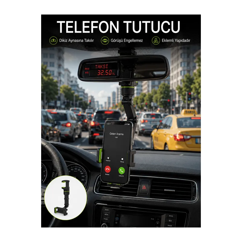 Ayarlanabilir Dikiz Aynası Telefon Tutucu Görüş Açısını Engellemeyen Araç Aparatı