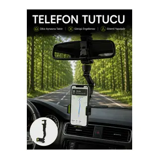 Araç İçi Dikiz Aynası Telefon Tutucu 360° Dönebilen Katlanabilir