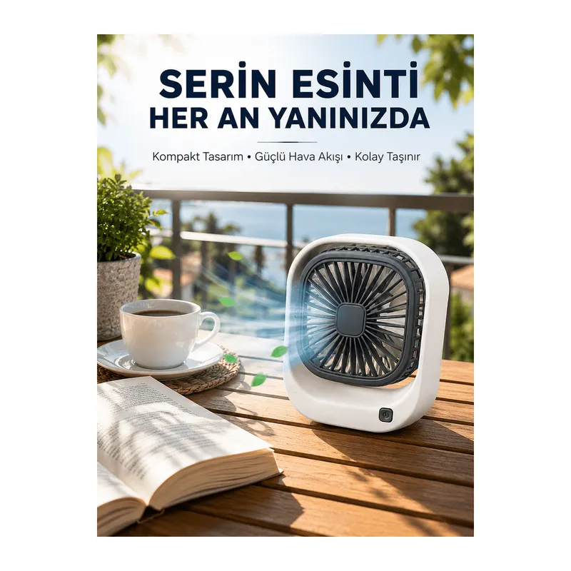 Taşınabilir Şarjlı Masa Fanı Sessiz ve Güçlü Fan Sistemli