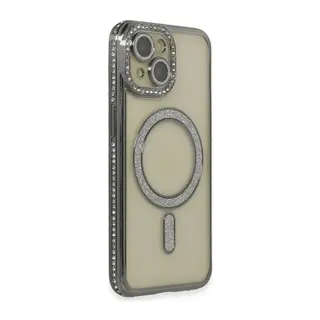Apple iPhone 14 Kılıf Joke Simli Magneticsafe Kılıf - Gri