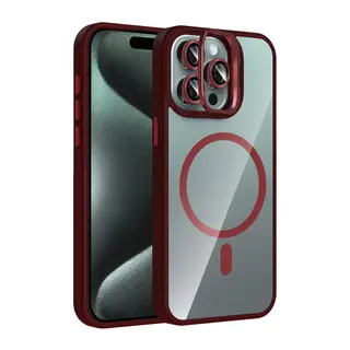 Joko Apple iPhone 14 Pro Max Remim Lensli Magsafe Standlı Kapak - Bordo