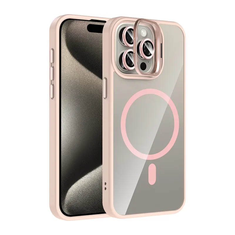 Joko Apple iPhone 15 Pro Max Remim Lensli Magsafe Standlı Kapak - Pembe
