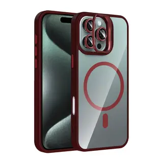 Joko Apple iPhone 16 Pro Max Remim Lensli Magsafe Standlı Kapak - Bordo
