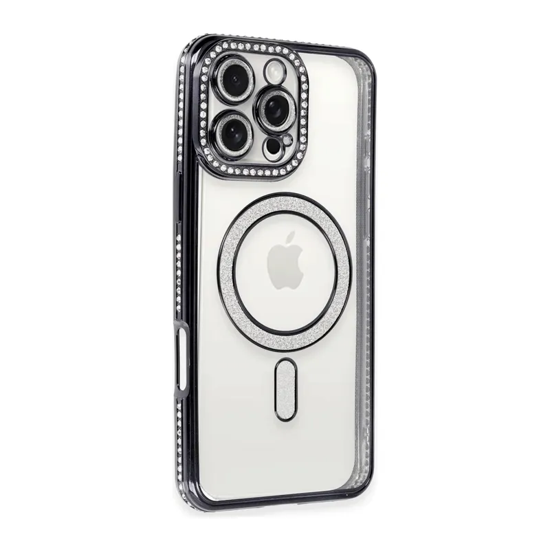 Apple iPhone 16 Pro Max Kılıf Joke Simli Magneticsafe Kılıf - Gri