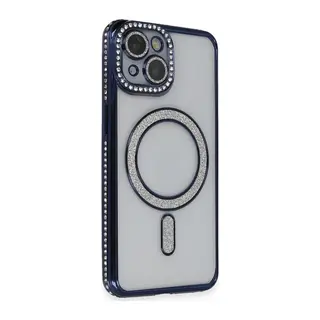 Apple iPhone 14 Kılıf Joke Simli Magneticsafe Kılıf - Lacivert