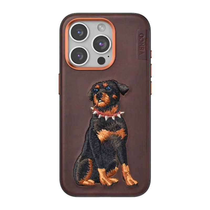 Venco Apple iPhone 15 Pro Perma Desenli Kapak - Koyu Kahve
