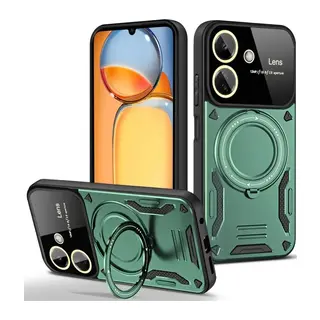 Xiaomi Redmi 13C Kılıf Joy Lens Standlı Kapak - Koyu Yeşil
