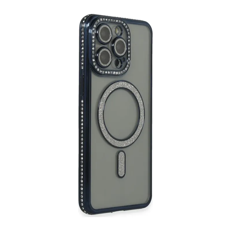 Apple iPhone 15 Pro Max Kılıf Joke Simli Magneticsafe Kılıf - Lacivert