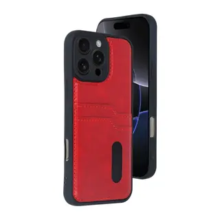 Apple iPhone 16 Pro Max Kılıf Sara Kartvizitli Deri Kılıf - Kırmızı