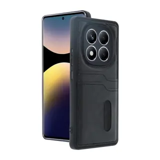 Xiaomi Redmi Note 14 Pro 4G Kılıf Sara Kartvizitli Deri Kılıf - Siyah
