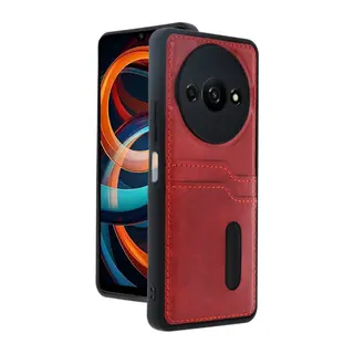 Xiaomi Redmi A3 4G Kılıf Sara Kartvizitli Deri Kılıf - Kırmızı