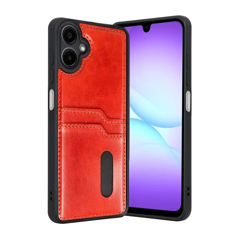 Samsung Galaxy A07 4G Sara Kartvizitli Deri Kılıf - Kırmızı