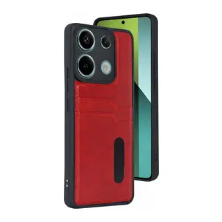 Xiaomi Redmi 15C 4G Sara Kartvizitli Deri Kılıf - Kırmızı