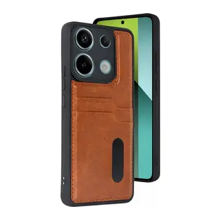 Xiaomi Redmi 15C 4G Sara Kartvizitli Deri Kılıf - Taba