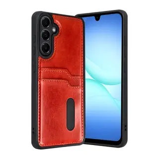 Samsung Galaxy A17 5G Sara Kartvizitli Deri Kılıf - Kırmızı