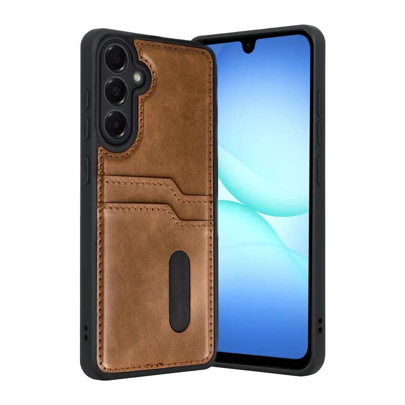 Samsung Galaxy A57 5G Sara Kartvizitli Deri Kılıf - Taba