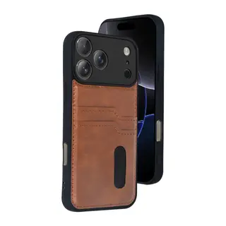 Apple iPhone 17 Pro Max Sara Kartvizitli Deri Kılıf - Taba